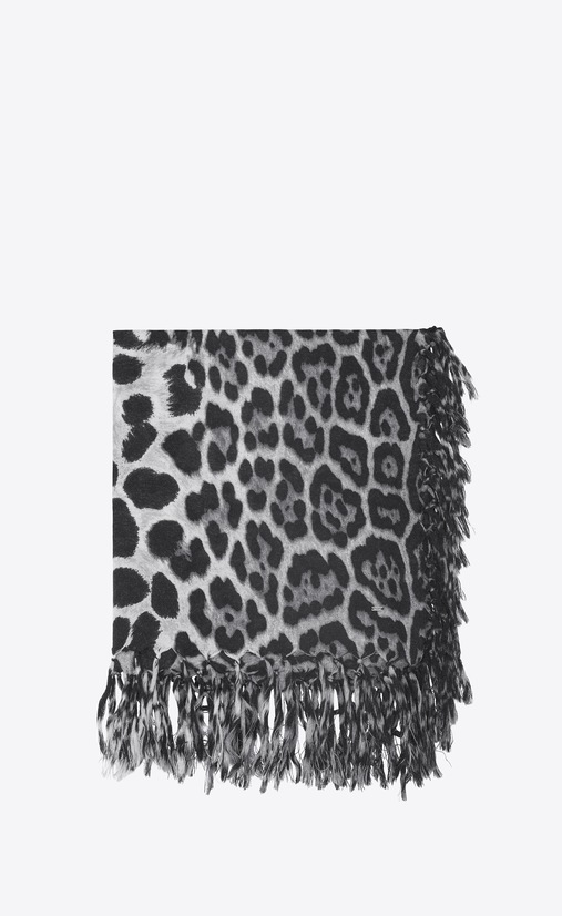 Large square leopard scarf in black and graphite wool cloth
